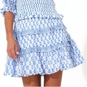 NEW Oliphant Flirty Mini Skirt Blue Floral Ruffled Size Medium $168 [jb]